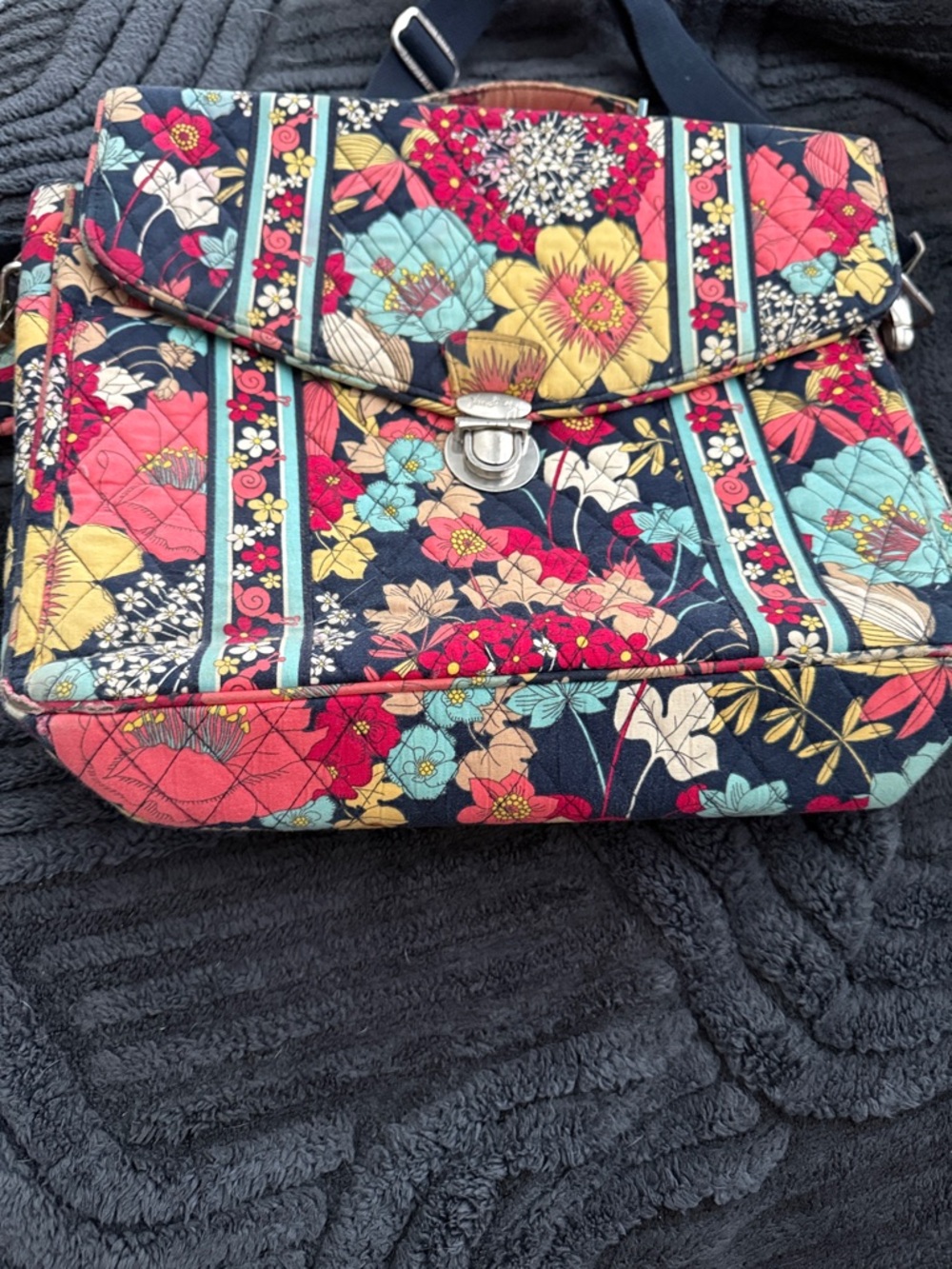 Vera Bradley Navy Quilted Crossbody with Multicolor Floral Print